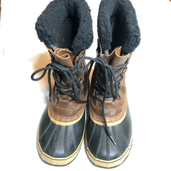 Sorel  tan  leather mid calf duck snow boots