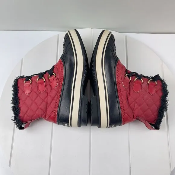 Sorel Tivoli Red Wmns Sz 6 Diamond Quilted Faux Fur Lined Snow Boots Waterproof