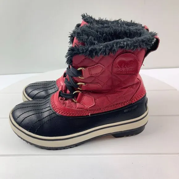 Sorel Tivoli Red Wmns Sz 6 Diamond Quilted Faux Fur Lined Snow Boots Waterproof