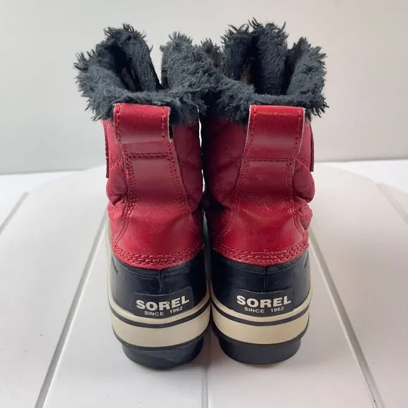 Sorel Tivoli Red Wmns Sz 6 Diamond Quilted Faux Fur Lined Snow Boots Waterproof