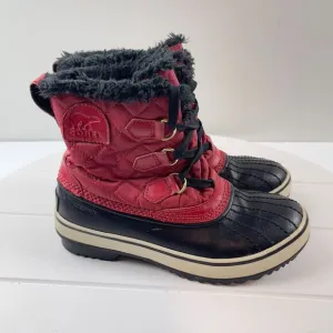 Sorel Tivoli Red Wmns Sz 6 Diamond Quilted Faux Fur Lined Snow Boots Waterproof