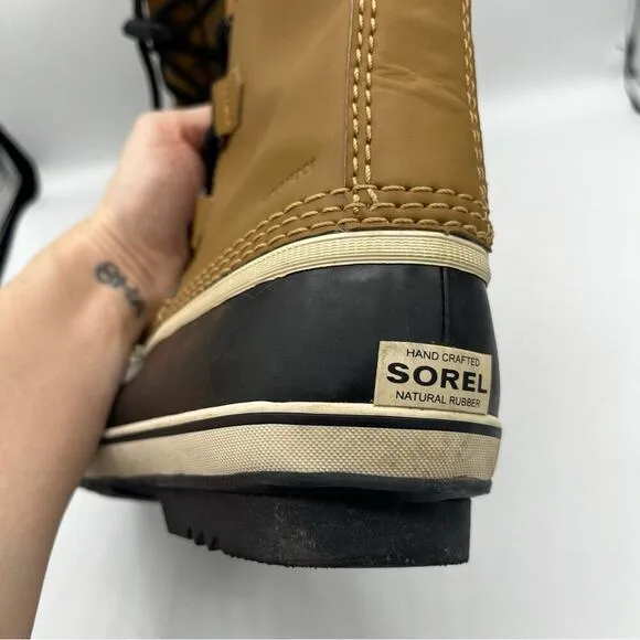 Sorel Waterproof Lace Up Lined Winter Boots Yoot Pac Tan Blue Youth 5/ Womens 6