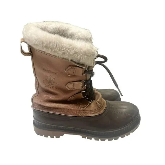 Sorel Winter Duck Boots Buffalo Men's Sz 8 Brown Leather Lace Up Shearling Lined