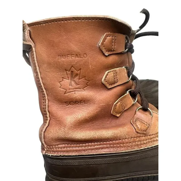 Sorel Winter Duck Boots Buffalo Men's Sz 8 Brown Leather Lace Up Shearling Lined