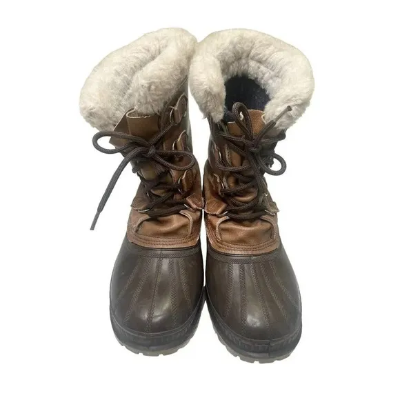 Sorel Winter Duck Boots Buffalo Men's Sz 8 Brown Leather Lace Up Shearling Lined