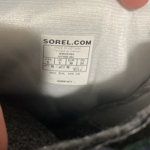 Sorel Winter snow boots black and blue kids size 6  *inspect photos for wear