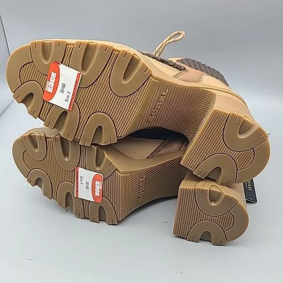 Sorel Women boots Brex Heel Lace Lux Tan brown leather Faux Fur US 8 new