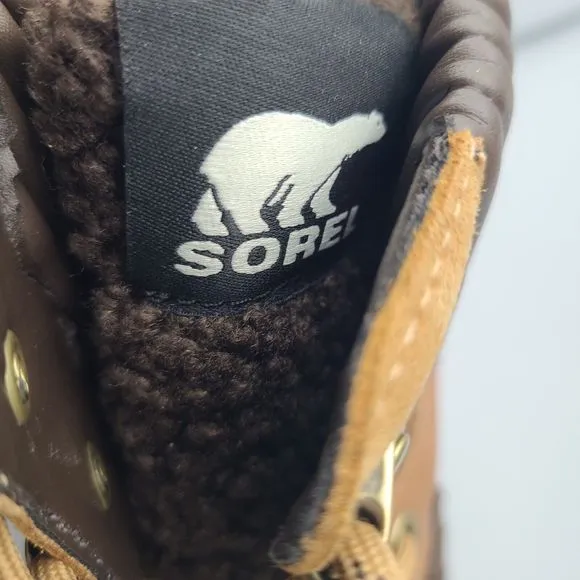 Sorel Women boots Brex Heel Lace Lux Tan brown leather Faux Fur US 8 new