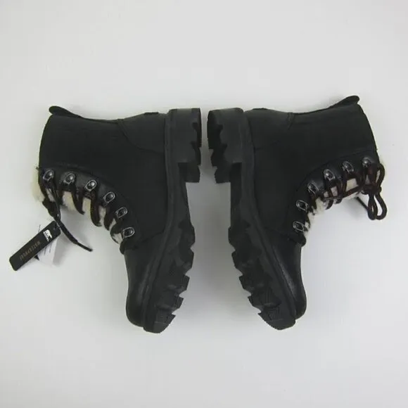 SOREL Womens 7 Black Leather Boots Lace Up Shearling Trim Waterproof NEW IN BOX