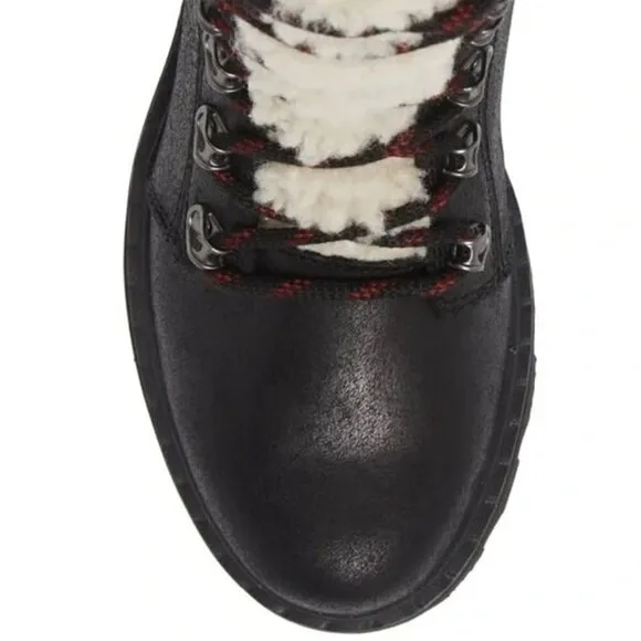 SOREL Womens 7 Black Leather Boots Lace Up Shearling Trim Waterproof NEW IN BOX