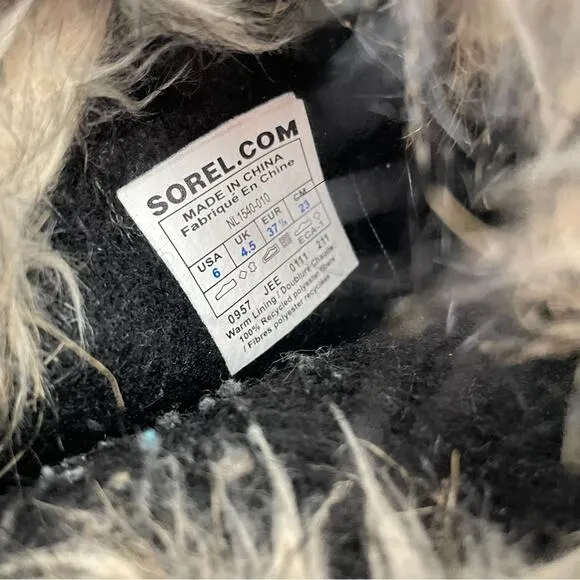 Sorel | Women’s Black Joan of Arctic Faux Fur Snow Boots Suede Lace-Up Winter 6