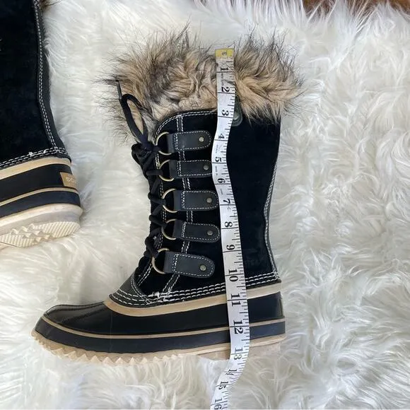Sorel | Women’s Black Joan of Arctic Faux Fur Snow Boots Suede Lace-Up Winter 6