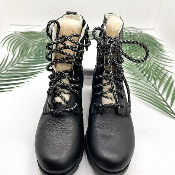 Sorel Women's Emelie Black Leather Short Lace Cozy Waterproof Boots Size 6 NWB