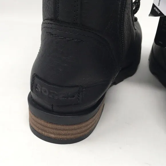 Sorel Women's Emelie Short Lace Cozy Leather Boots Black, Sz 8