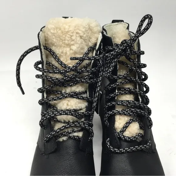 Sorel Women's Emelie Short Lace Cozy Leather Boots Black, Sz 8