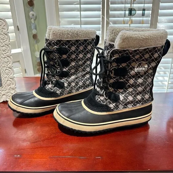 Sorel Womens 1964 Pac Graphic BOOTS 10 Waterproof Winter Snow Hiking Black