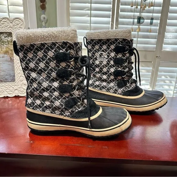 Sorel Womens 1964 Pac Graphic BOOTS 10 Waterproof Winter Snow Hiking Black