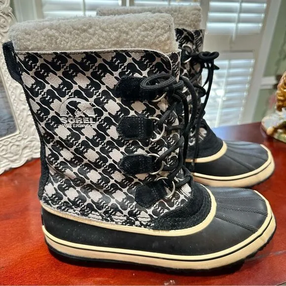 Sorel Womens 1964 Pac Graphic BOOTS 10 Waterproof Winter Snow Hiking Black