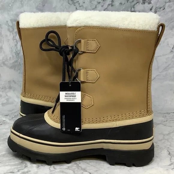 Sorel Youth Sz 5 Tan Caribou Waterproof Leather Winter Snow Boots Lace Up P18-11