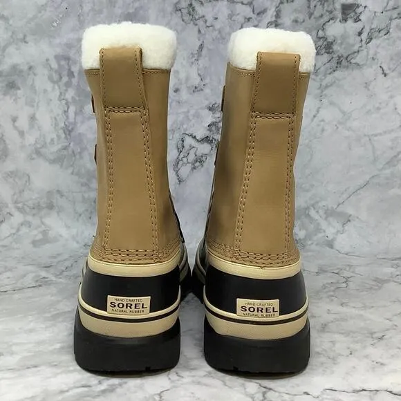Sorel Youth Sz 5 Tan Caribou Waterproof Leather Winter Snow Boots Lace Up P18-11
