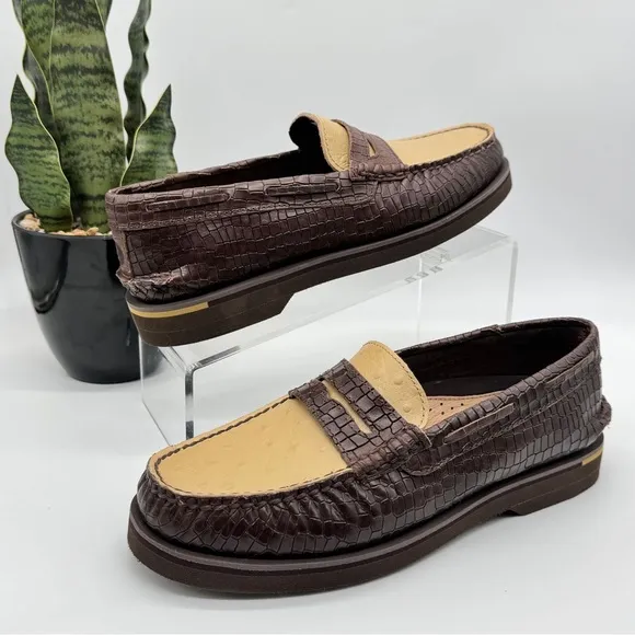Sperry Eco Authentic Original Penny Double Sole Croc Embossed Ostrich Loafers