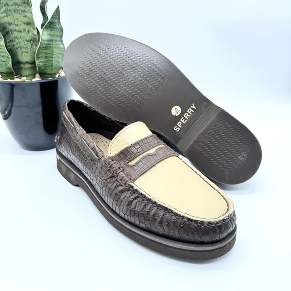 Sperry Eco Authentic Original Penny Double Sole Croc Embossed Ostrich Loafers