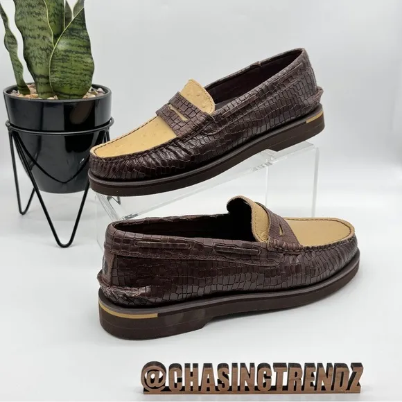 Sperry Eco Authentic Original Penny Double Sole Croc Embossed Ostrich Loafers