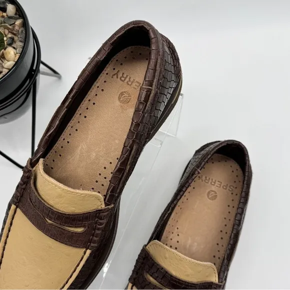 Sperry Eco Authentic Original Penny Double Sole Croc Embossed Ostrich Loafers