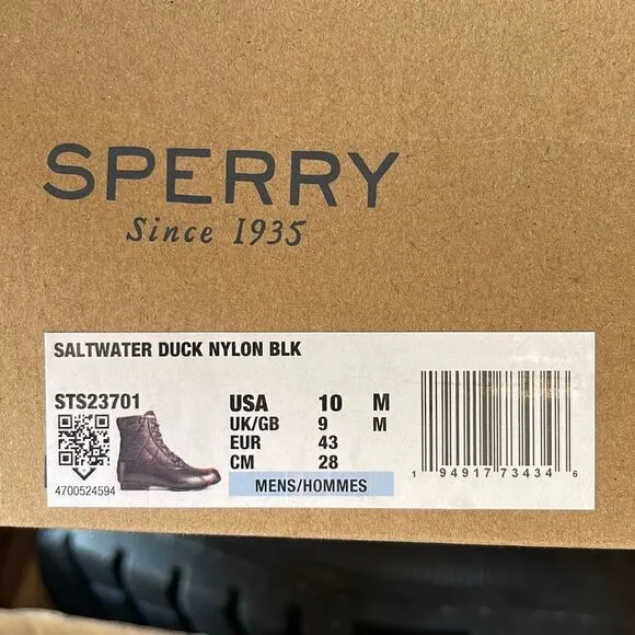 Sperry Mens Snow Boots Chukkas Booties Quilted Saltwater Duck Nylon Black 10