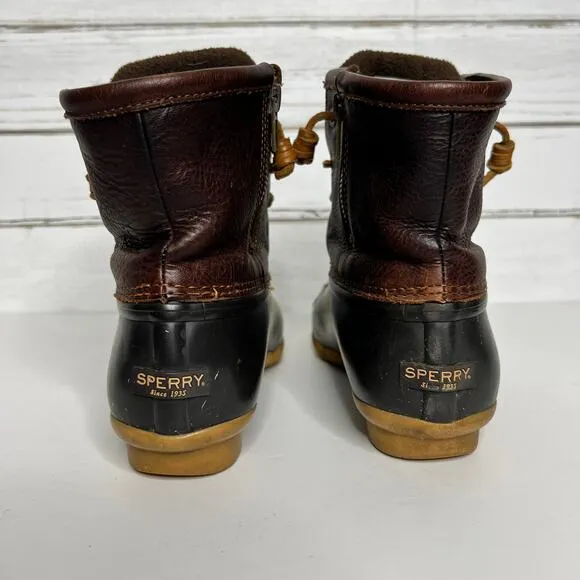 Sperry Saltwater Core Duck Boots Brown Leather Shoe Size 8
