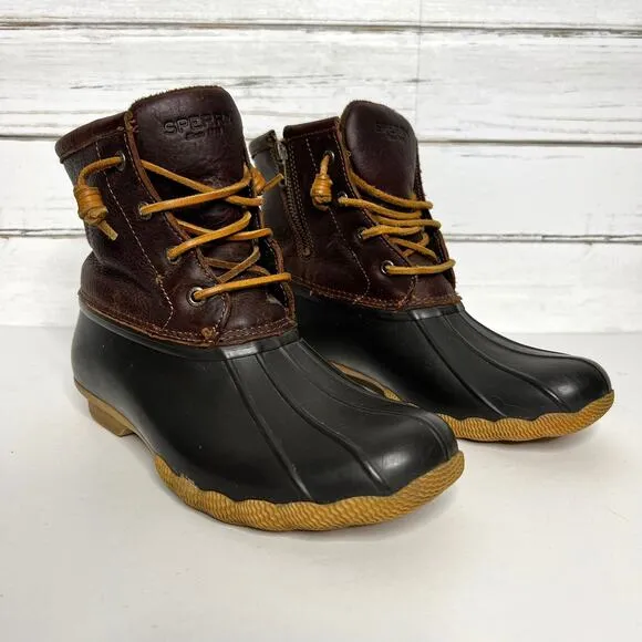 Sperry Saltwater Core Duck Boots Brown Leather Shoe Size 8