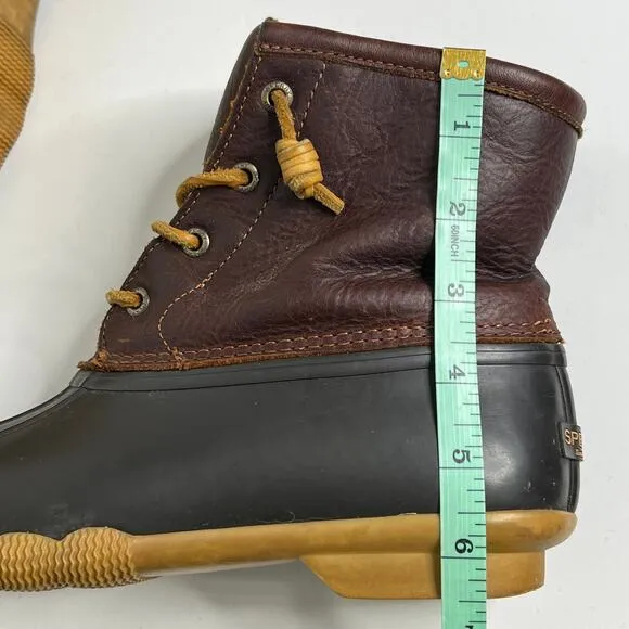 Sperry Saltwater Core Duck Boots Brown Leather Shoe Size 8