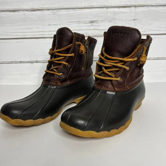 Sperry Saltwater Core Duck Boots Brown Leather Shoe Size 8