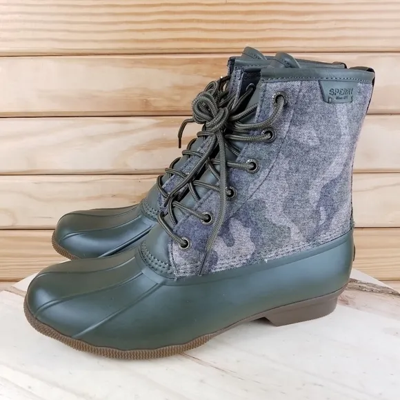 Sperry Top-Sider Men's 9 Saltwater Camo Duck Boots Lace-up Green STS23702 NEW