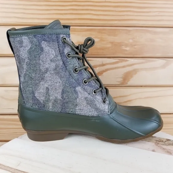 Sperry Top-Sider Men's 9 Saltwater Camo Duck Boots Lace-up Green STS23702 NEW