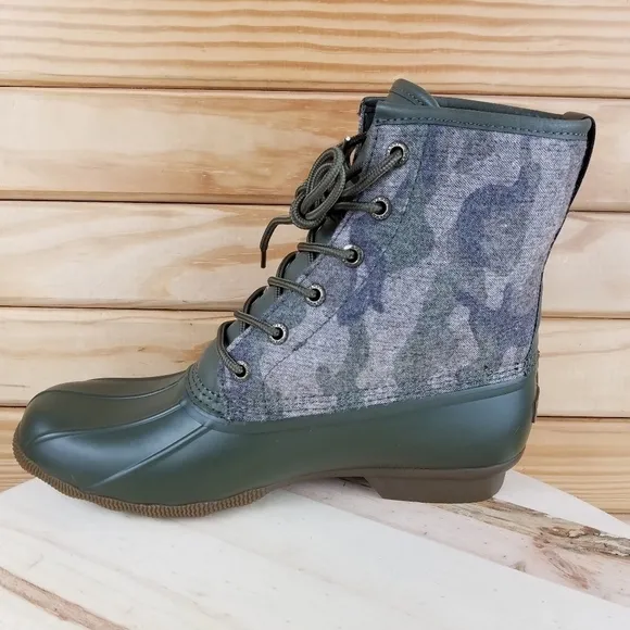 Sperry Top-Sider Men's 9 Saltwater Camo Duck Boots Lace-up Green STS23702 NEW