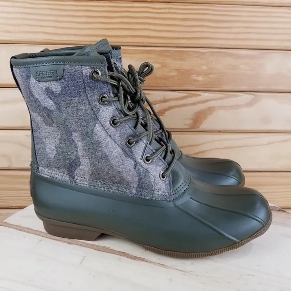 Sperry Top-Sider Men's 9 Saltwater Camo Duck Boots Lace-up Green STS23702 NEW