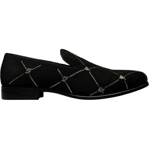 Stacy Adams Studly Black Velvet Loafer Metallic Stud Slip Size 8