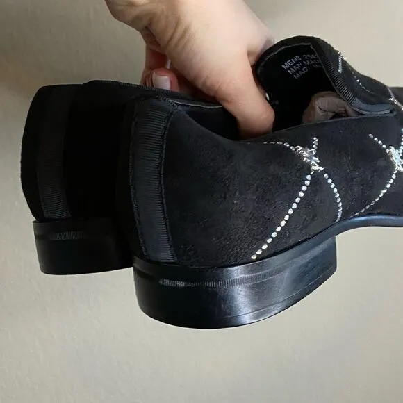 Stacy Adams Studly Black Velvet Loafer Metallic Stud Slip Size 8