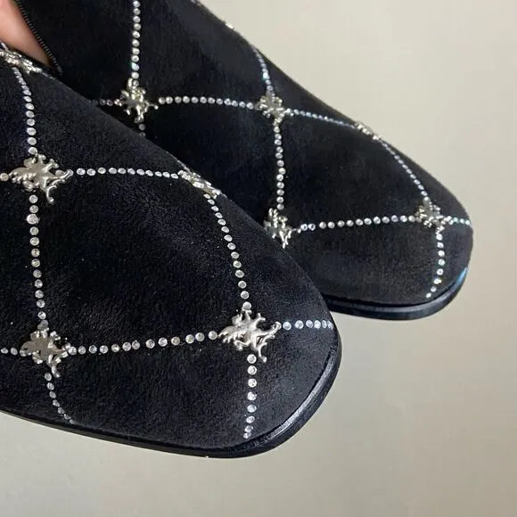 Stacy Adams Studly Black Velvet Loafer Metallic Stud Slip Size 8