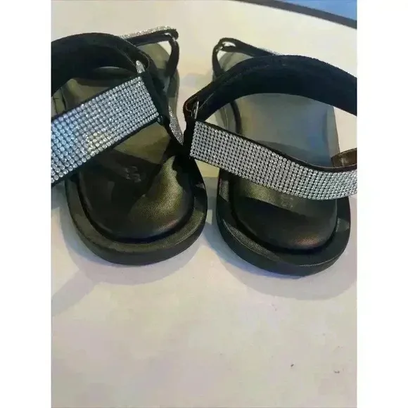 STAUD Betty Rhinestone Sandals Black Leather Size 11 41 Grip Strap Open Toe $395