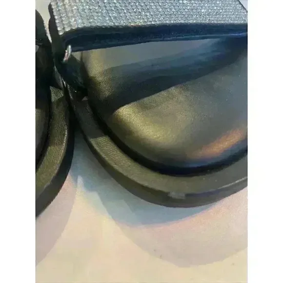 STAUD Betty Rhinestone Sandals Black Leather Size 11 41 Grip Strap Open Toe $395