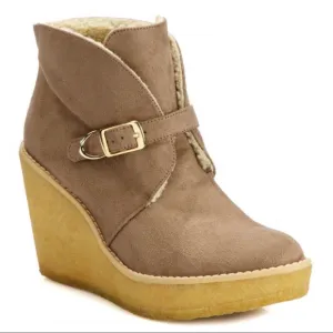 Stella McCartney Faux Suede &amp; Shearling Wedge Ankle Boots
