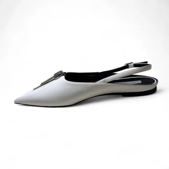 Stella McCartney Women's White Zipit Slingback Flats EU 38.5 NWOT