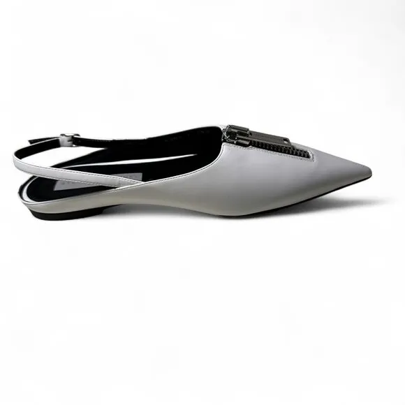 Stella McCartney Women's White Zipit Slingback Flats EU 38.5 NWOT