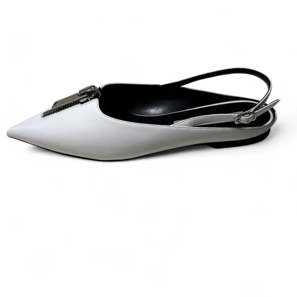 Stella McCartney Women's White Zipit Slingback Flats EU 38.5 NWOT