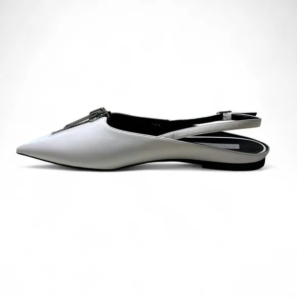 Stella McCartney Women's White Zipit Slingback Flats EU 38.5 NWOT