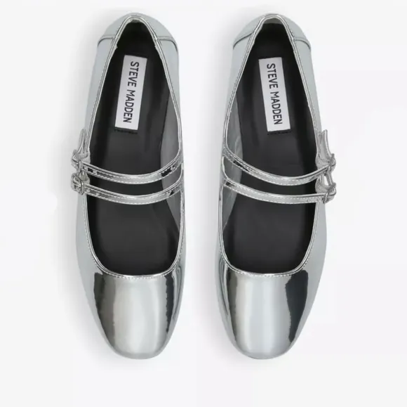 Steve Madden 7.5 Metallic Patent Flats Leather Square Toe MaryJane Alisa Benson