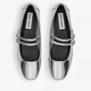 Steve Madden 7.5 Metallic Patent Flats Leather Square Toe MaryJane Alisa Benson