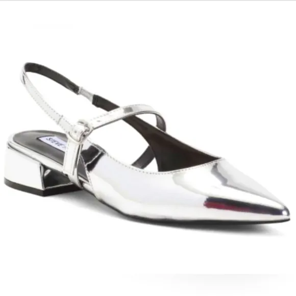 Steve Madden Anyaa silver point toe slingback maryjane ballet flats Size 8.5 NWT